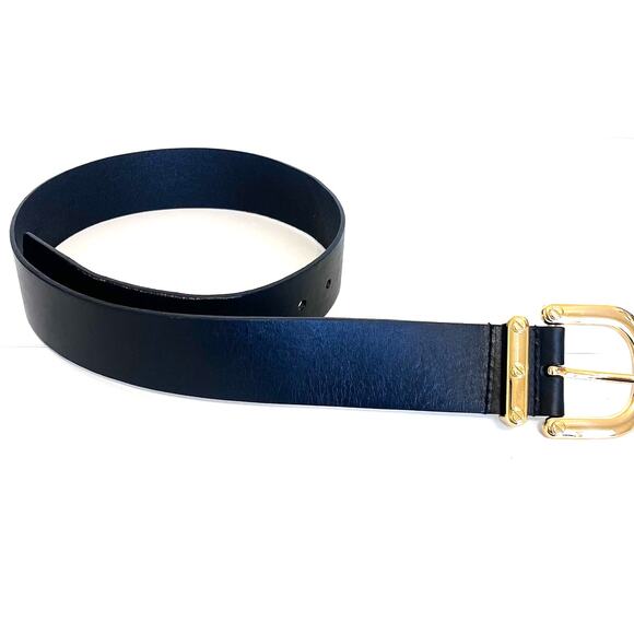 Michael Kors Leather Womens Belt Size XS Black Gold Chunky Hardware Classic Work - Picture 2 of 8